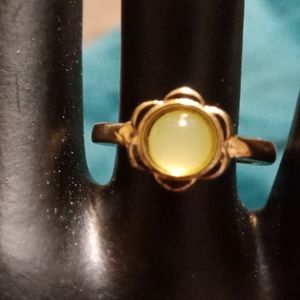 Gold Tone Ring With Light Green Rhinestone